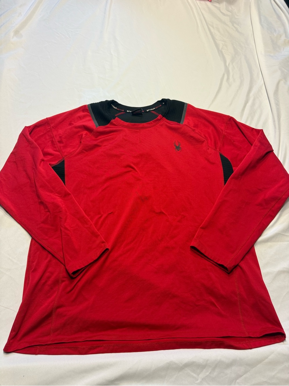 Spyder Men’s Red Long-Sleeve Performance Top with Black Accents